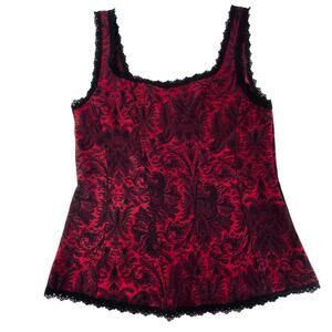 Arianne Women’s Cami Corset Tank, Deep Red/Black Jacquard, Sz XL Y2K 90s Vampire